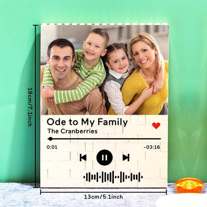 Personalized photo block with family photo and music code. A unique gift for family.