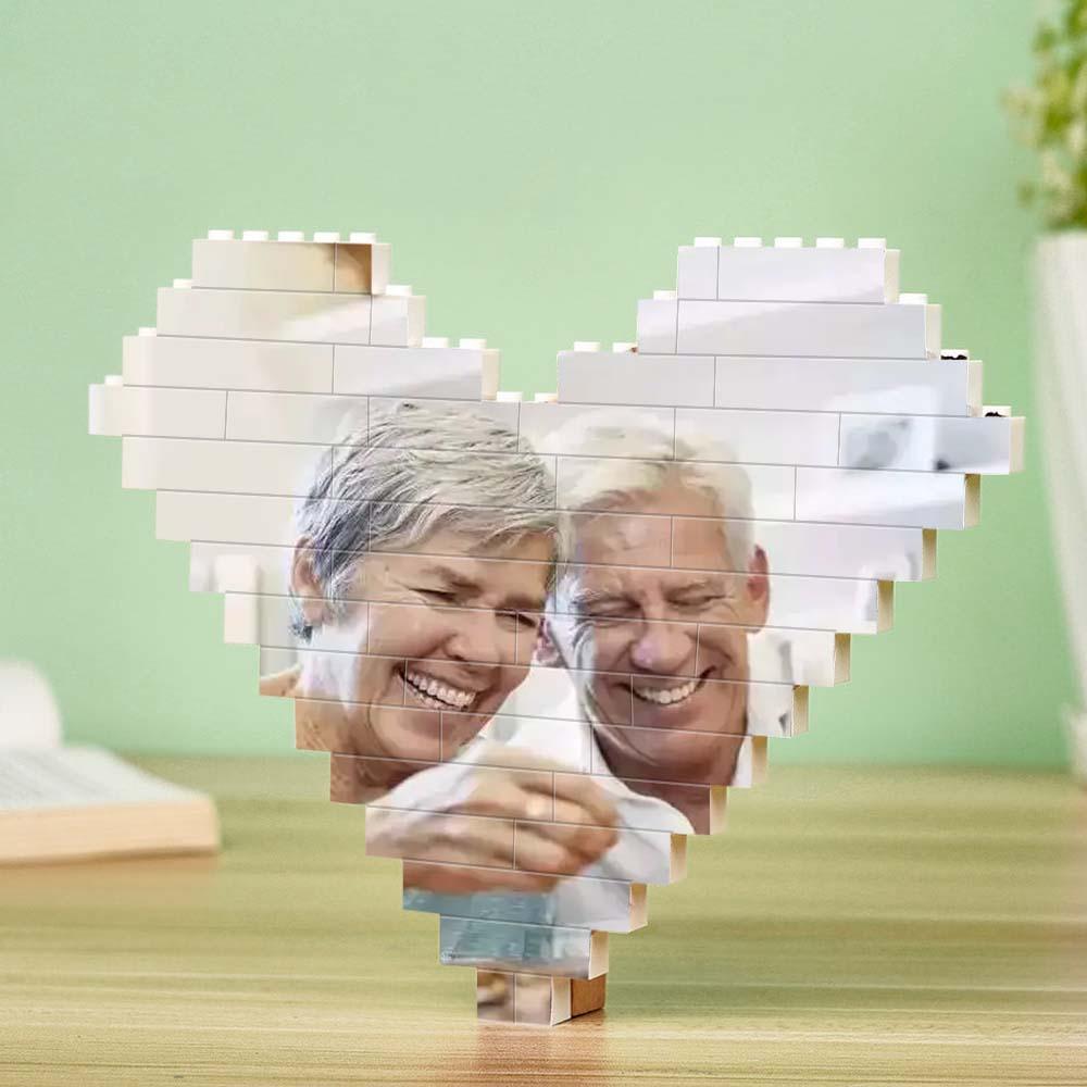 Heart-shaped photo block puzzle with elderly couple, a unique DIY gift