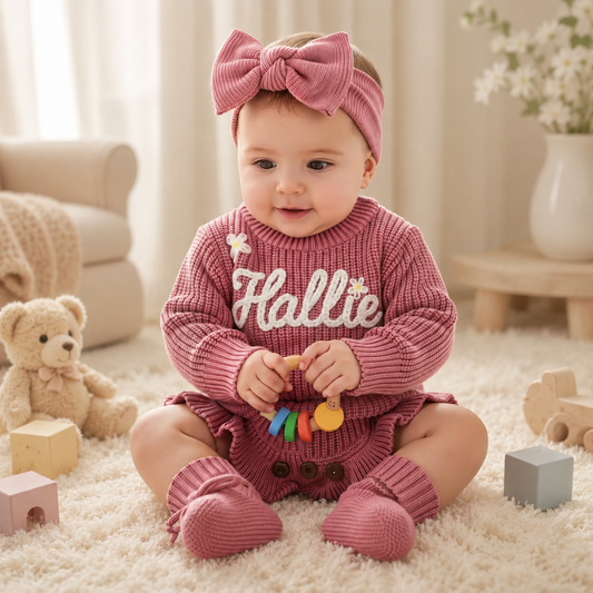 Embroidered Name Baby Romper Set