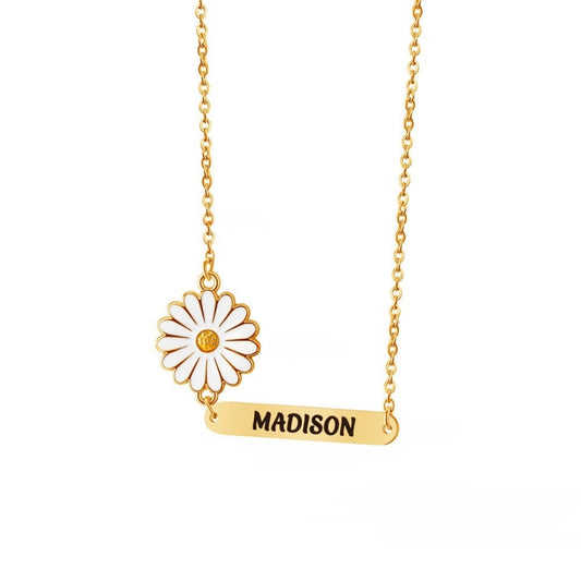 Personalized Stainless Steel Small Daisy Name Necklace Mood Royal