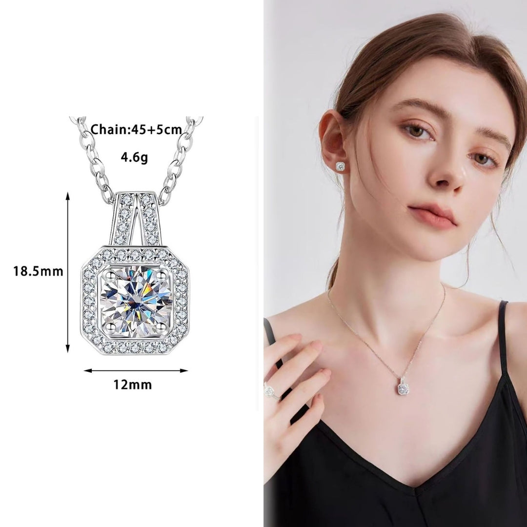 Cross-border Amazon Hot Sale Full Diamond 2 Carat Square Bag Necklace Ring Niche Light Luxury High-end Valentine's Day Gift Mood Royal