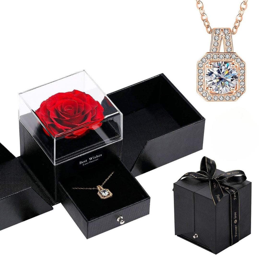 Cross-border Amazon Hot Sale Full Diamond 2 Carat Square Bag Necklace Ring Niche Light Luxury High-end Valentine's Day Gift Mood Royal