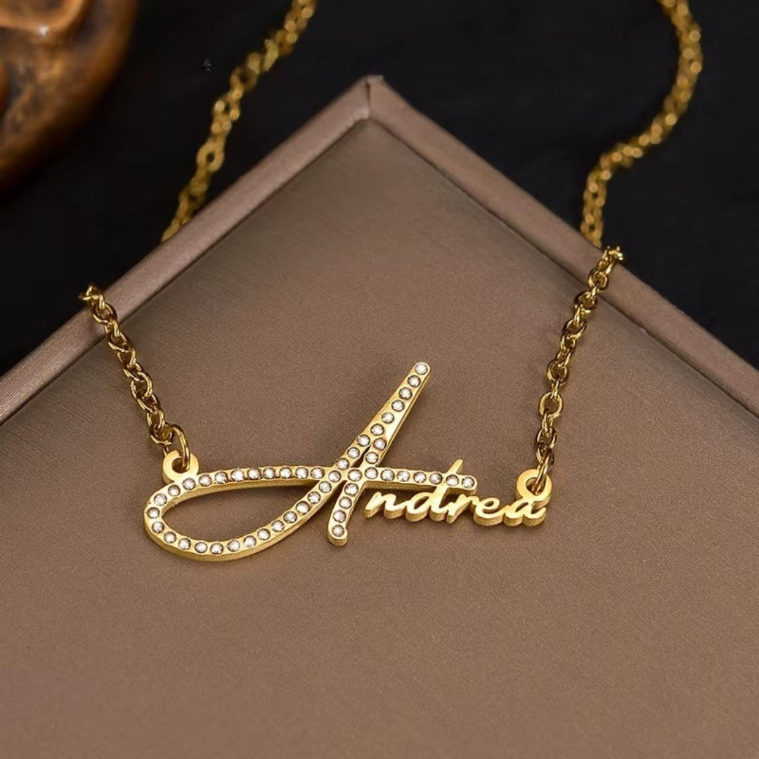 DIY Letters Full Diamond Titanium Steel Necklace Foreign Trade Amazon Hot Stainless Steel Name Clavicle Chain For Girlfriend Gift Mood Royal
