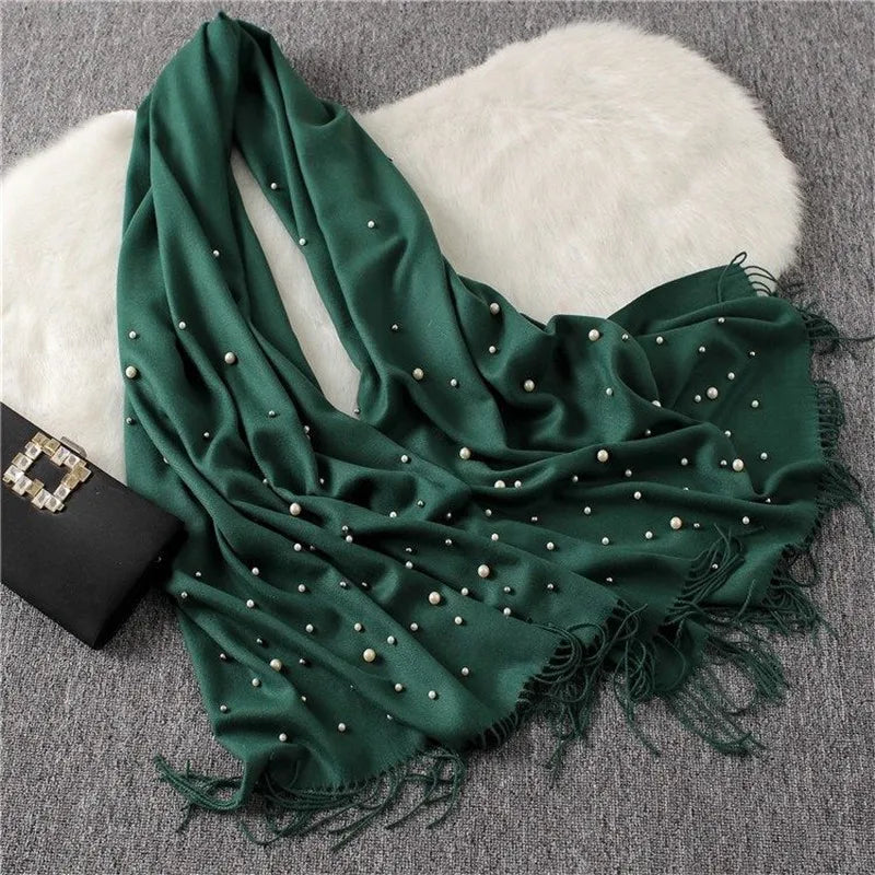 Cashmere Pearl Embroidery Women's Tassel Shawl My Store