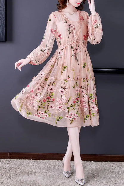 ZUOMAN New 2024 Fashion Runway Summer Dress Women's Flare Sleeve Floral Embroidery Elegant Mesh Hollow Out Midi Dresses Mood Royal