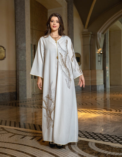 Dubai Abaya Kaftan Knitted Beaded Embroidered Dress Mood Royal