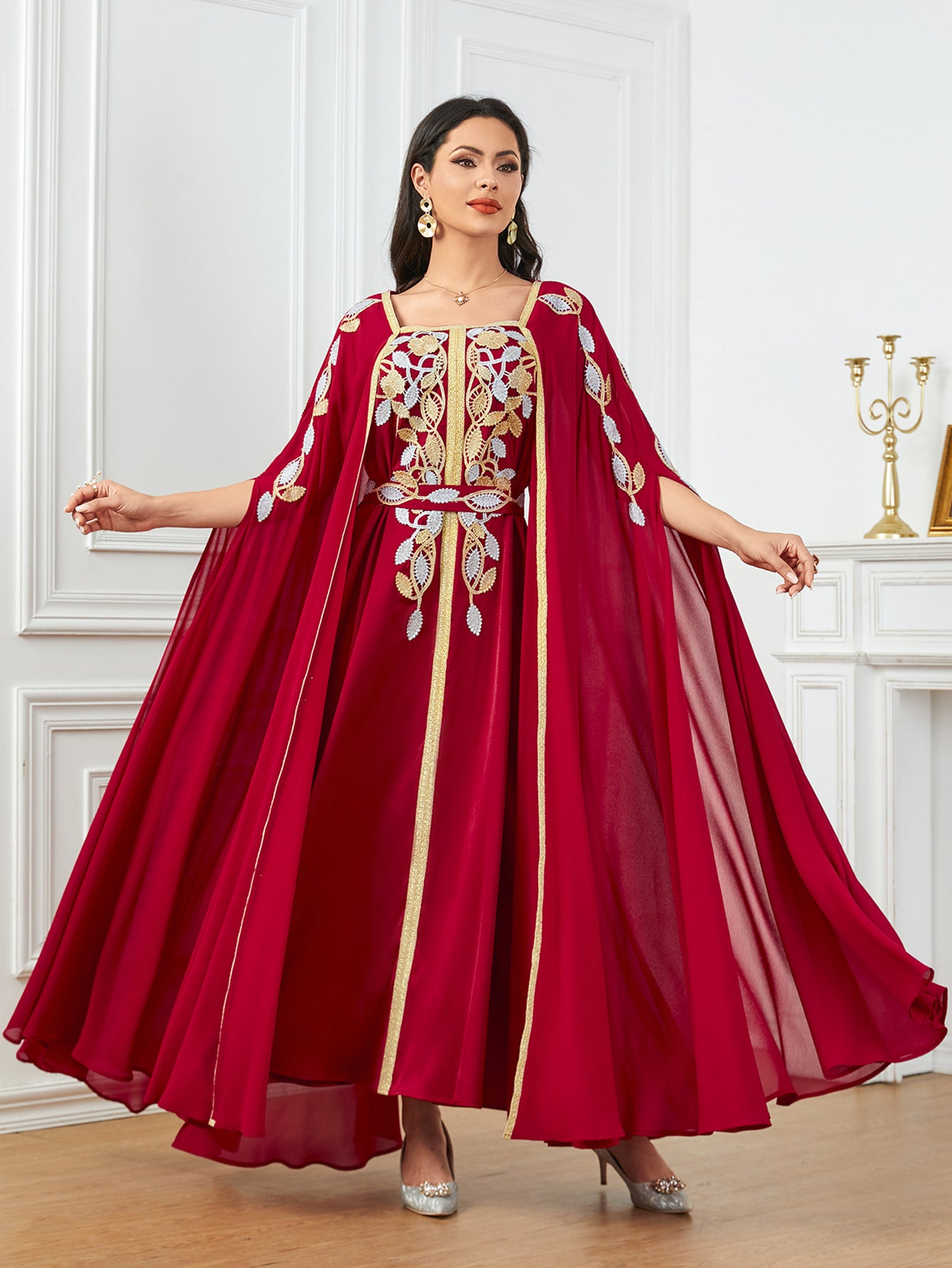 Elegant Appliques Belted Dress Mood Royal