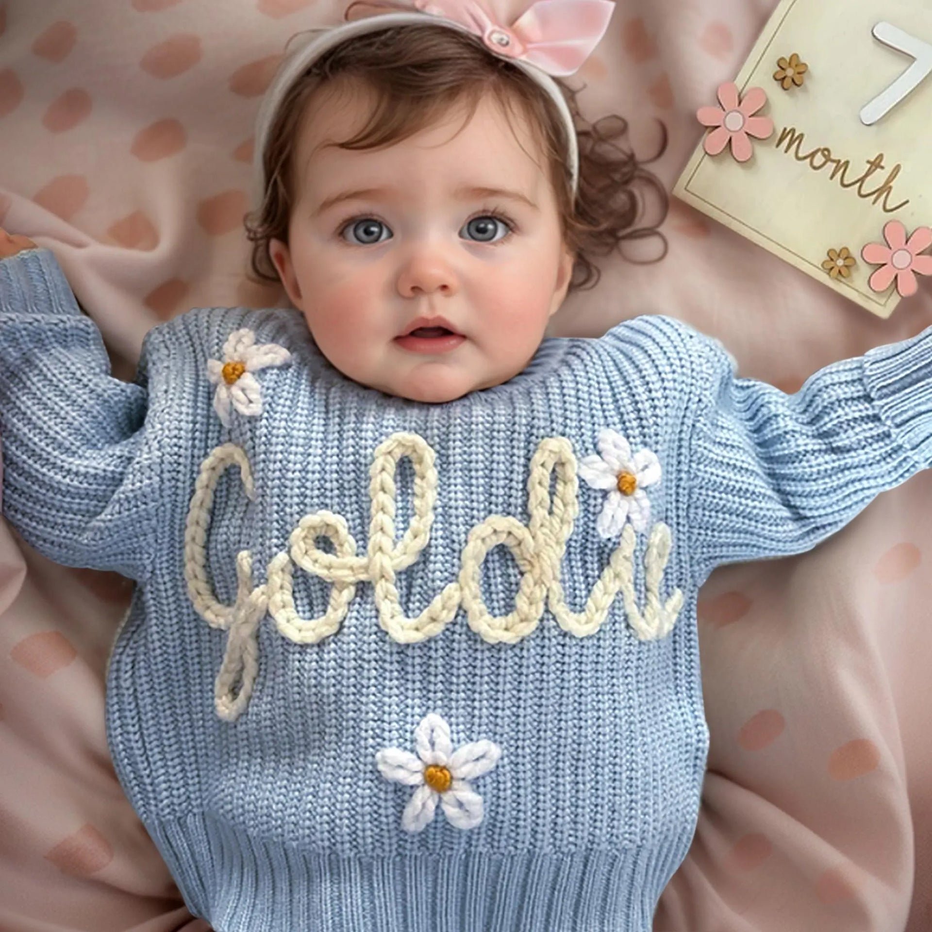 Real Handmade Diy Embroidered Pure Cotton Children's Knitted Sweater Baby Treasure Embroidered Name Etsy Cross Border Christmas Custom