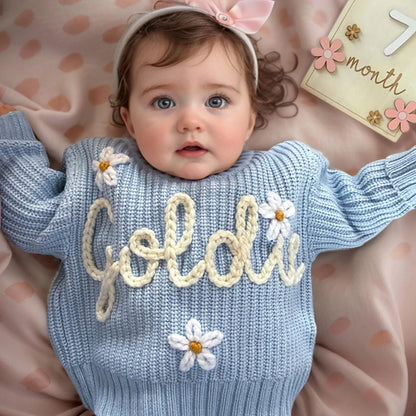 Real Handmade Diy Embroidered Pure Cotton Children's Knitted Sweater Baby Treasure Embroidered Name Etsy Cross Border Christmas Custom