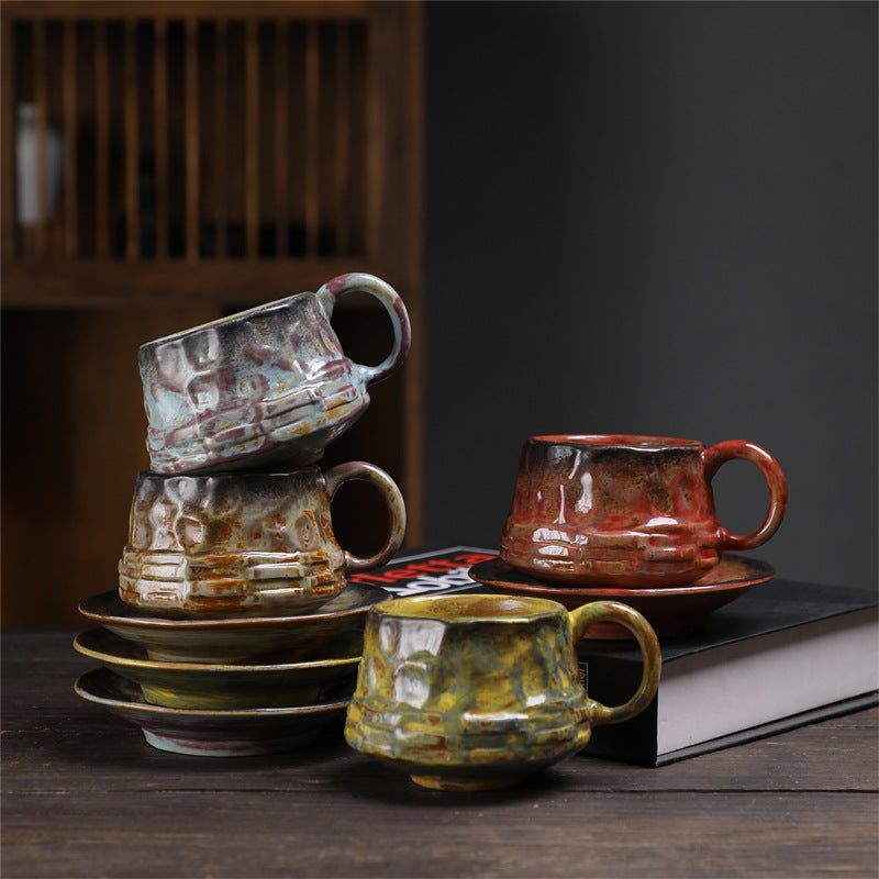 Kiln-Turned Coffee Cup And Saucer Set Retro Ceramic Cup Afternoon Tea Cappuccino Latte Coffee Cup Home Mug