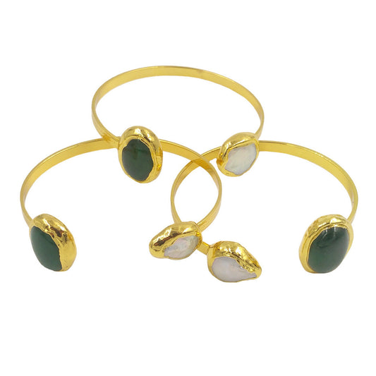 WT-B622 Novel Unique Original Design Emerald Pearl Brass Adjustable Simple Classic Opening Ladies Hand
