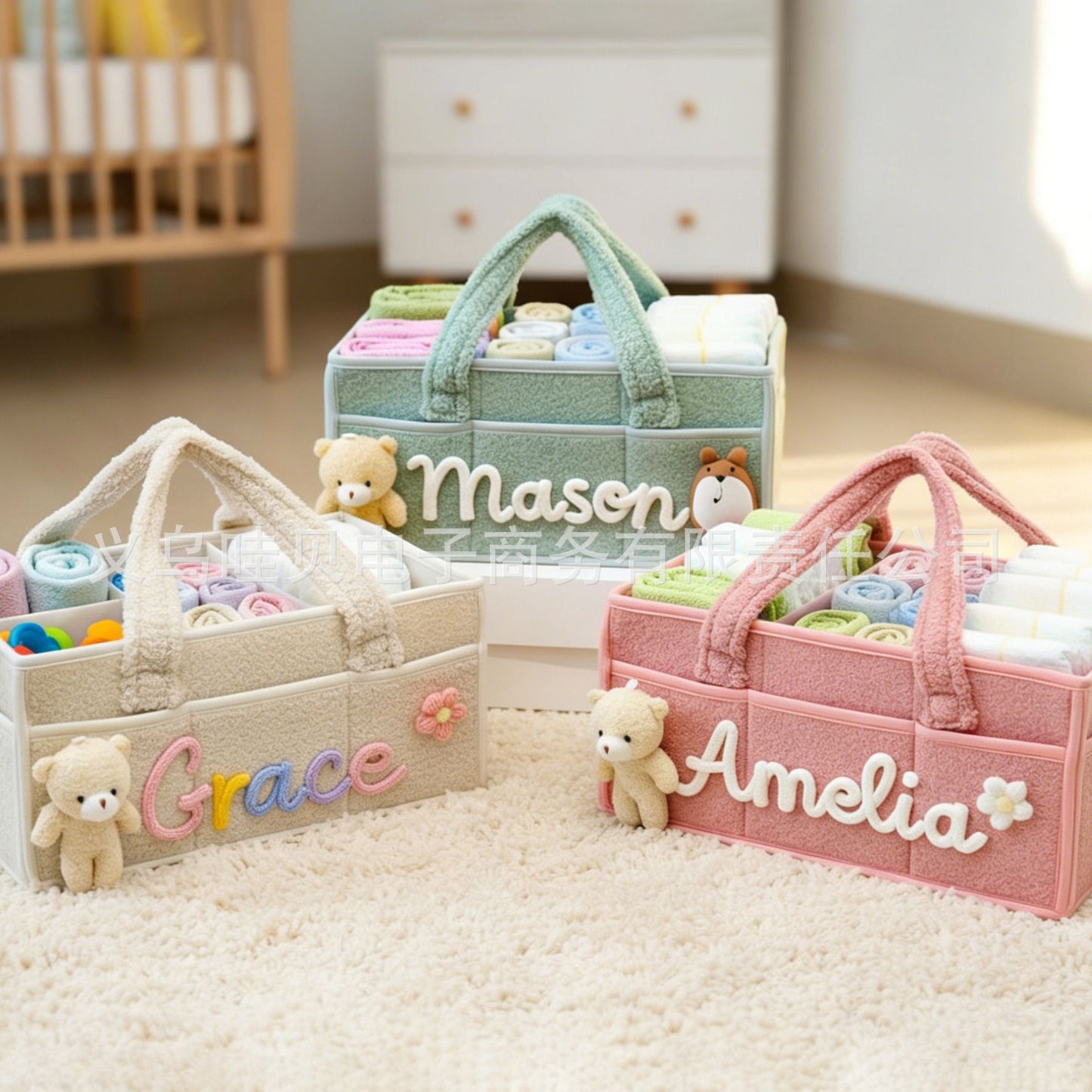 Large-Capacity Plush Baby Diaper Storage Bag, Diaper Storage Bag, Travel Outing Mommy Bag, Urban Simple Style