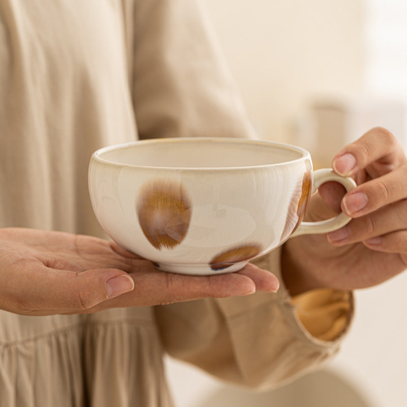 Japanese Ceramic Coffee Cup Chestnut Soup Cup Household Milk Cereal Cup Wide Mouth Mug Large Capacity Breakfast Cup
