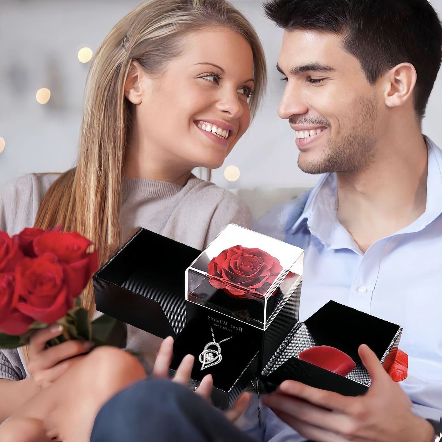Eternal Love Heart Necklace Rose Gift Box Mood Royal