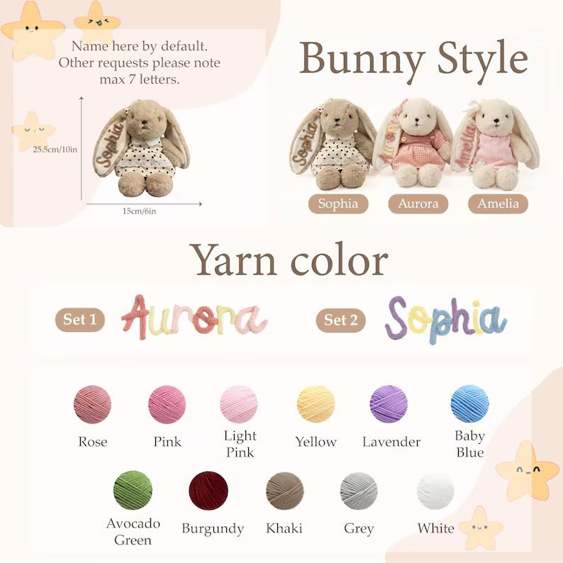 Etsy Embroidered Name Annie Rabbit Plush Toy Comfort Companion Doll Children's Gift Popular Custom Name