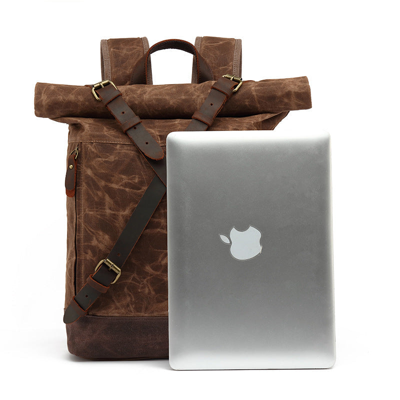 Casual Travel Bag Water-Repellent Canvas Bag With First-Layer Cowhide Men's And Women's Shoulder Travel Computer Backpack Wholesale