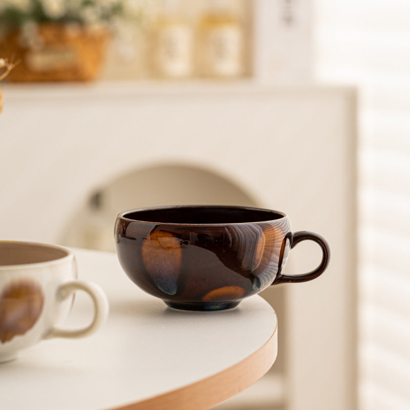 Japanese Ceramic Coffee Cup Chestnut Soup Cup Household Milk Cereal Cup Wide Mouth Mug Large Capacity Breakfast Cup