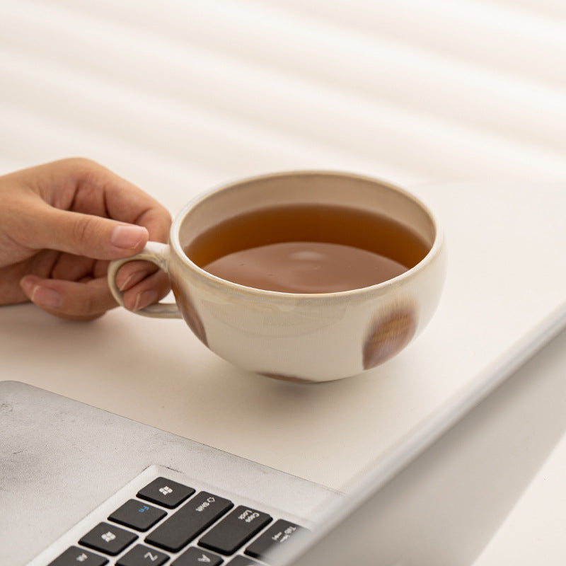 Japanese Ceramic Coffee Cup Chestnut Soup Cup Household Milk Cereal Cup Wide Mouth Mug Large Capacity Breakfast Cup