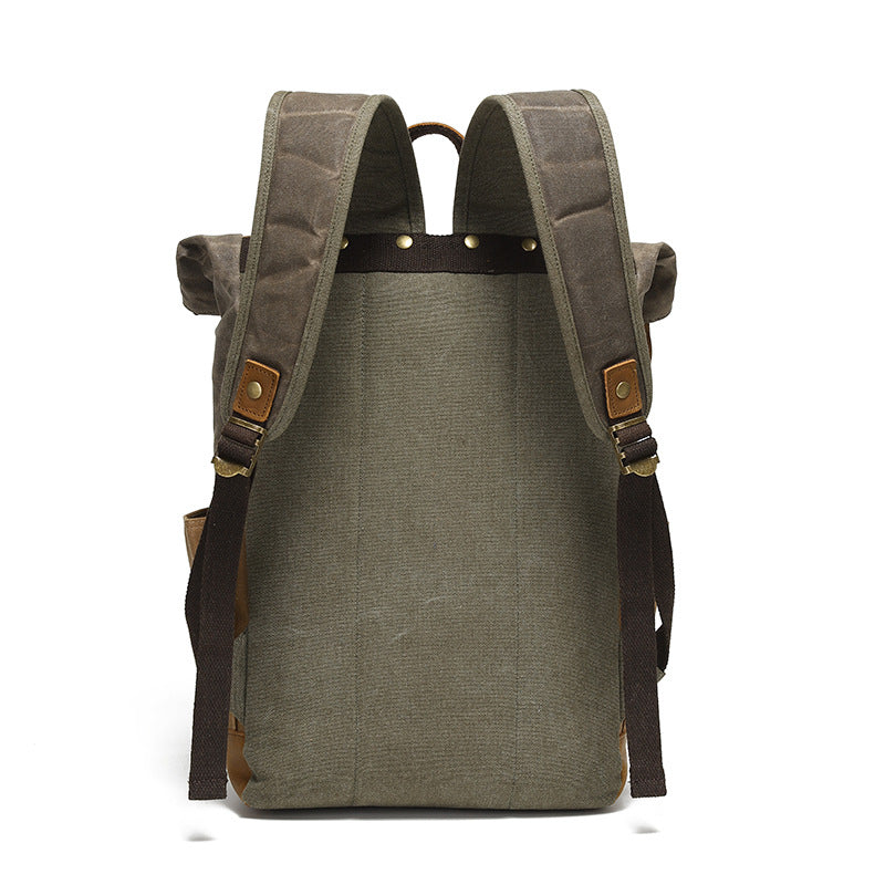 Men's And Women's Backpack Retro Backpack Travel Bag Computer Travel Bag Waxed Canvas With Crazy Horse Leather Schoolbag