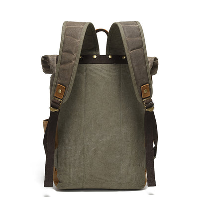 Men's And Women's Backpack Retro Backpack Travel Bag Computer Travel Bag Waxed Canvas With Crazy Horse Leather Schoolbag