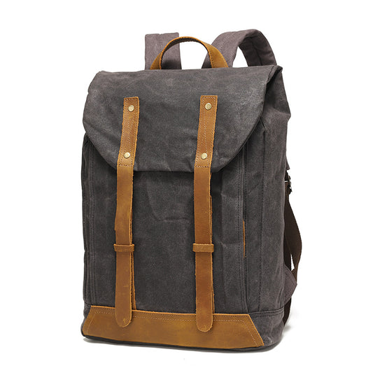 Backpack Retro Backpack Travel Bag Outdoor Student Schoolbag Sports Wax Water-repellent Canvas Travel Bag Genuine Leather