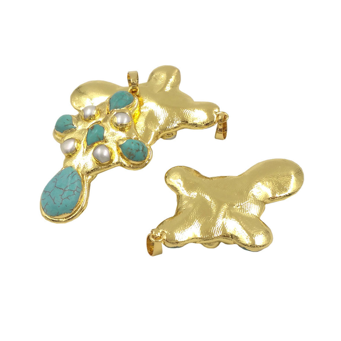 WT-JN297 Court Style Retro Turquoise Pearl Inlaid Pendant 18k Gold-plated Necklace Senior Clothes Accessories