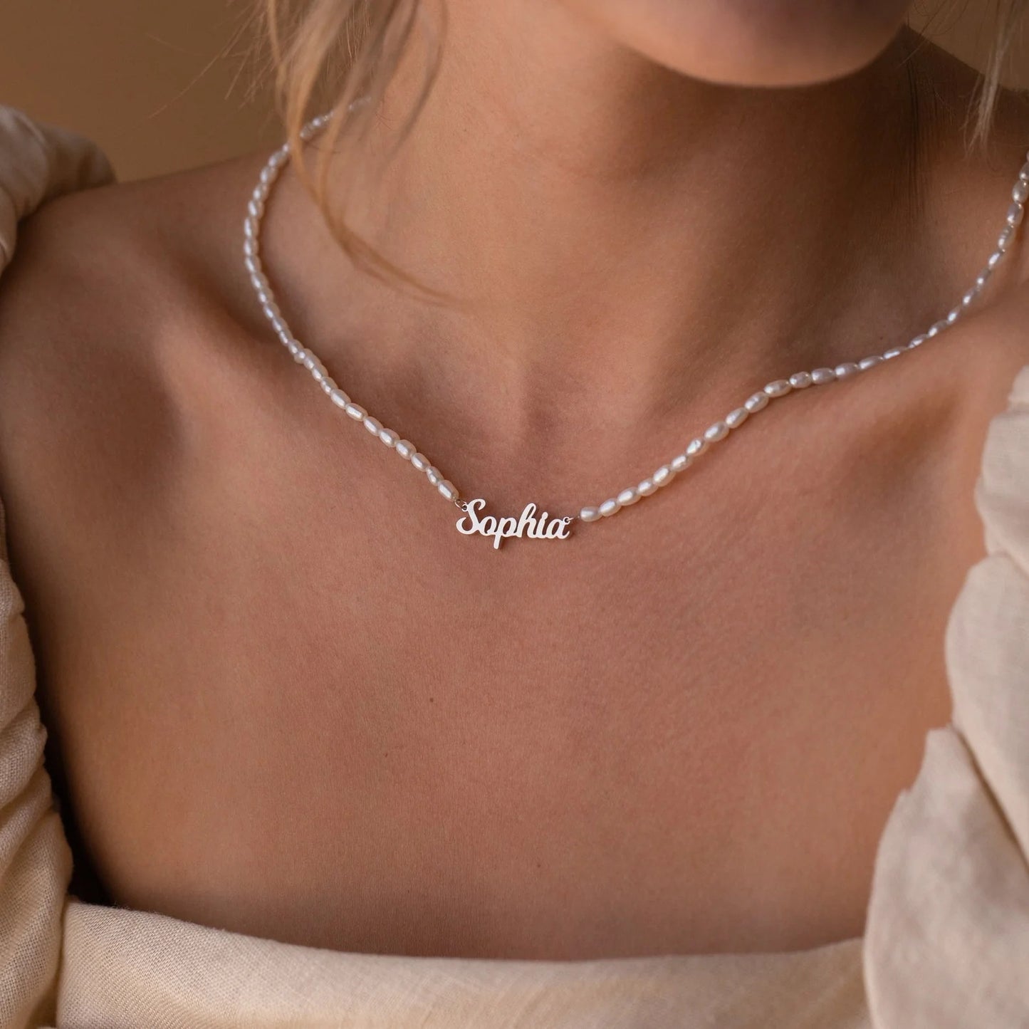 Personalized English Letter Pendant Custom Stainless Steel Name Necklace DIY Pearl Chain Jewelry Cross Border Hot Sale