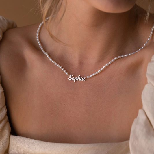 Personalized English Letter Pendant Custom Stainless Steel Name Necklace DIY Pearl Chain Jewelry Cross Border Hot Sale