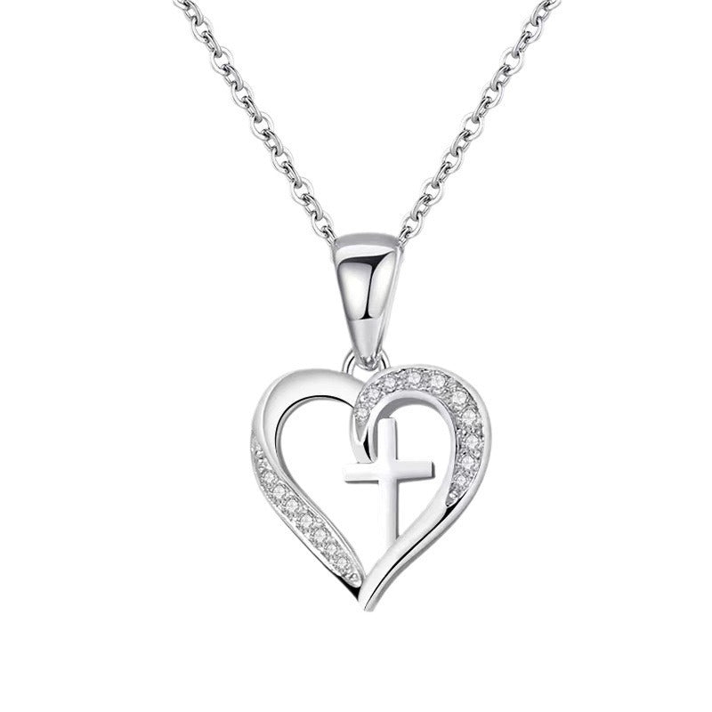 Cross-border Hot European And American Cross Love Pendant Fashionable High-end Bone Chain Amazon Same Heart Necklace For Women