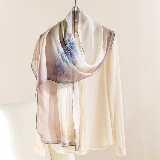 2025 Mulberry Silk Sunscreen Shawl Silk Scarf Classic Gradient Scarf Sunscreen Printed Scarf Advanced Sense