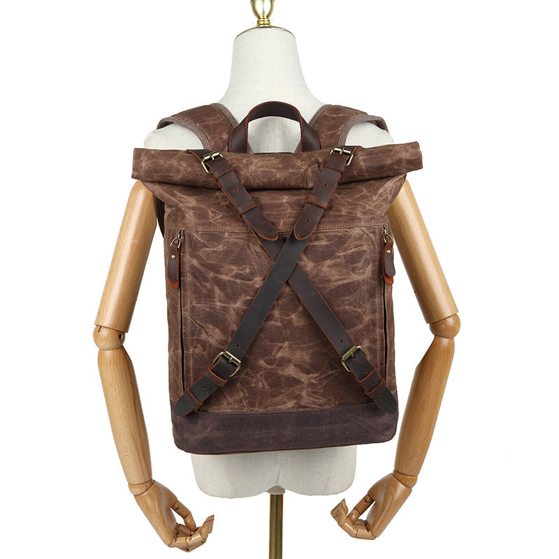 Casual Travel Bag Water-Repellent Canvas Bag With First-Layer Cowhide Men's And Women's Shoulder Travel Computer Backpack Wholesale