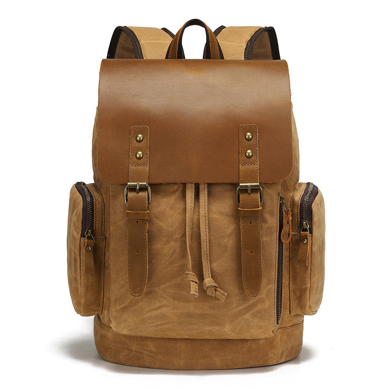 Backpack Men's And Women's Outdoor Sports Mountaineering Bag Travel Backpack Student Bookbag Canvas With Crazy Horse Leather Vintage