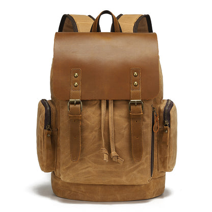 Backpack Men's And Women's Outdoor Sports Mountaineering Bag Travel Backpack Student Bookbag Canvas With Crazy Horse Leather Vintage