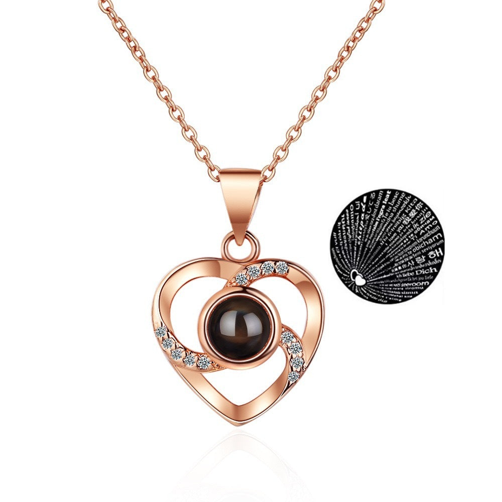 Cross-border Explosions 100 Languages Heart-shaped Pendant Clavicle Chain Fashion High-end Jewelry Love Projection Necklace Women