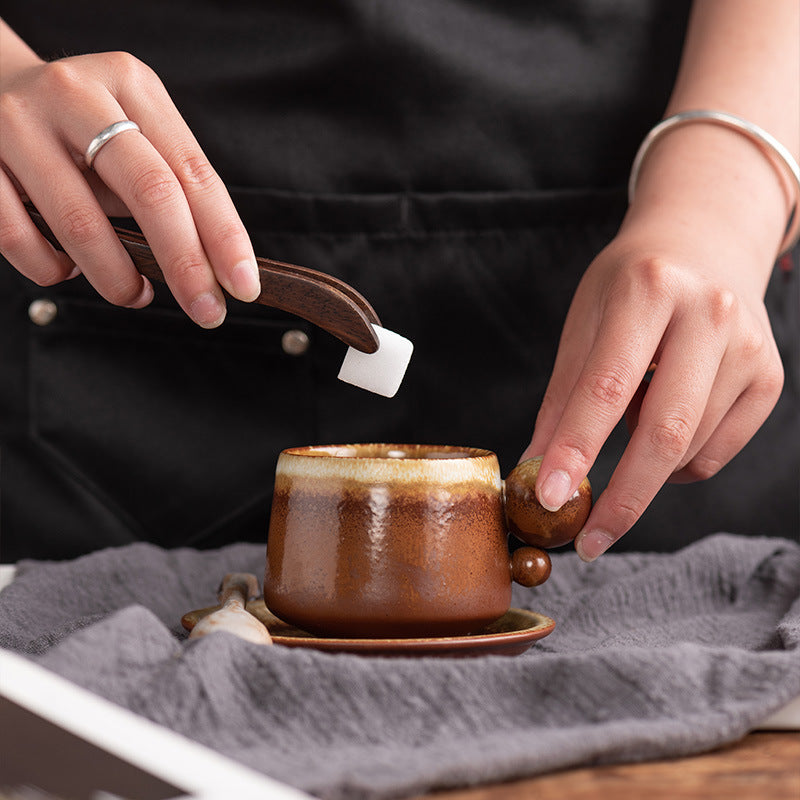 Creative Ceramic Coffee Cup And Saucer Set Ball Mug Retro Kiln Change Water Cup Afternoon Tea Coarse Ceramic Cup