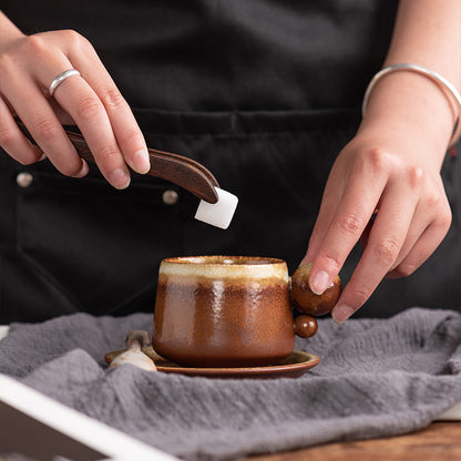 Creative Ceramic Coffee Cup And Saucer Set Ball Mug Retro Kiln Change Water Cup Afternoon Tea Coarse Ceramic Cup