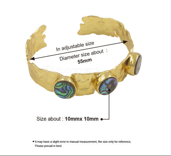 WT-B680 Personalized Natural Small Round Abalone Brass Opening Bracelet Girls' Holiday Gift Jewelry Mood Royal