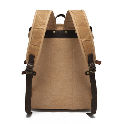 Travel Backpack Student Outdoor Backpack With Crazy Horse Leather Retro Travel Bag Water-repellent Oil Wax Canvas Large Capacity