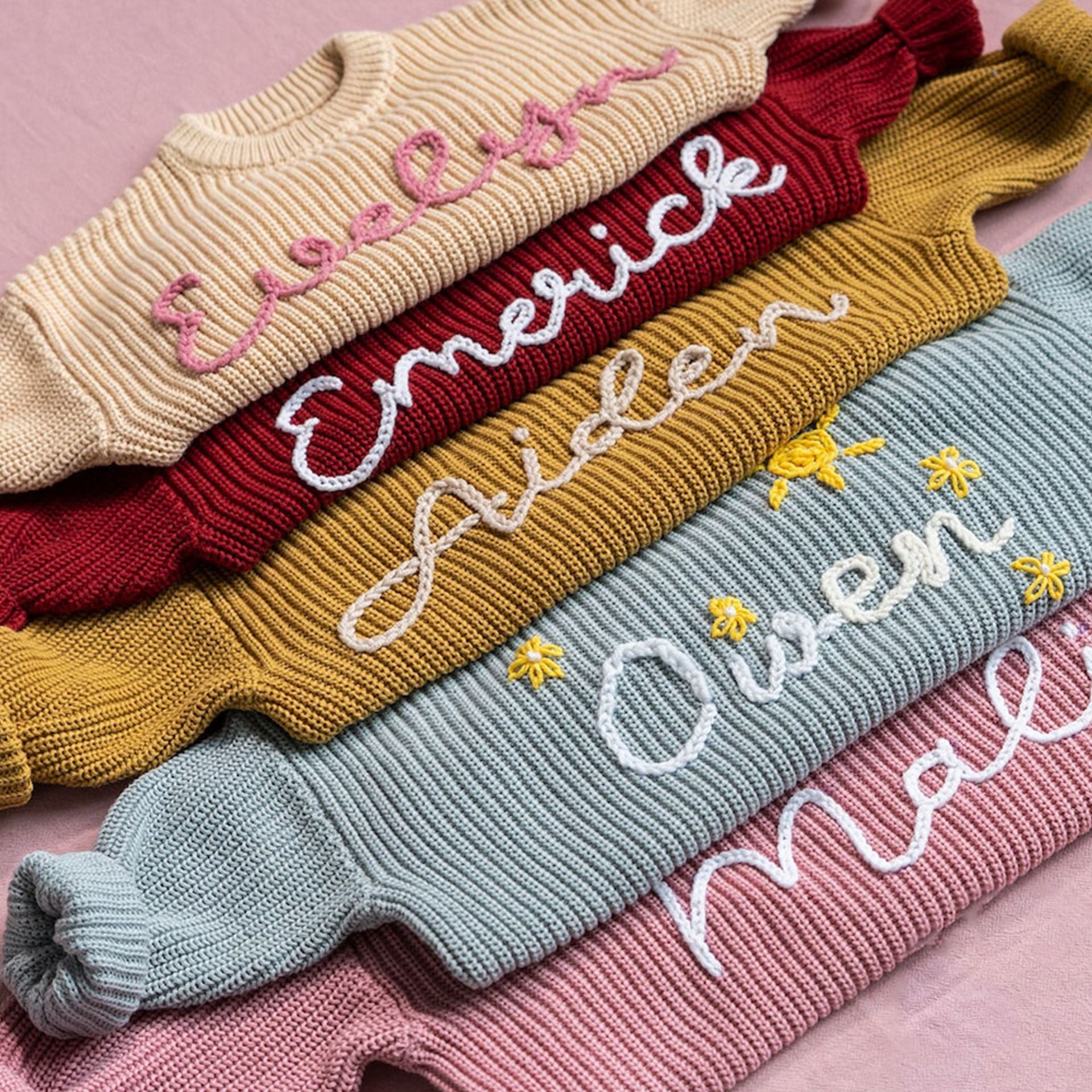 Real Handmade Diy Embroidered Pure Cotton Children's Knitted Sweater Baby Treasure Embroidered Name Etsy Cross Border Christmas Custom