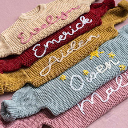 Real Handmade Diy Embroidered Pure Cotton Children's Knitted Sweater Baby Treasure Embroidered Name Etsy Cross Border Christmas Custom