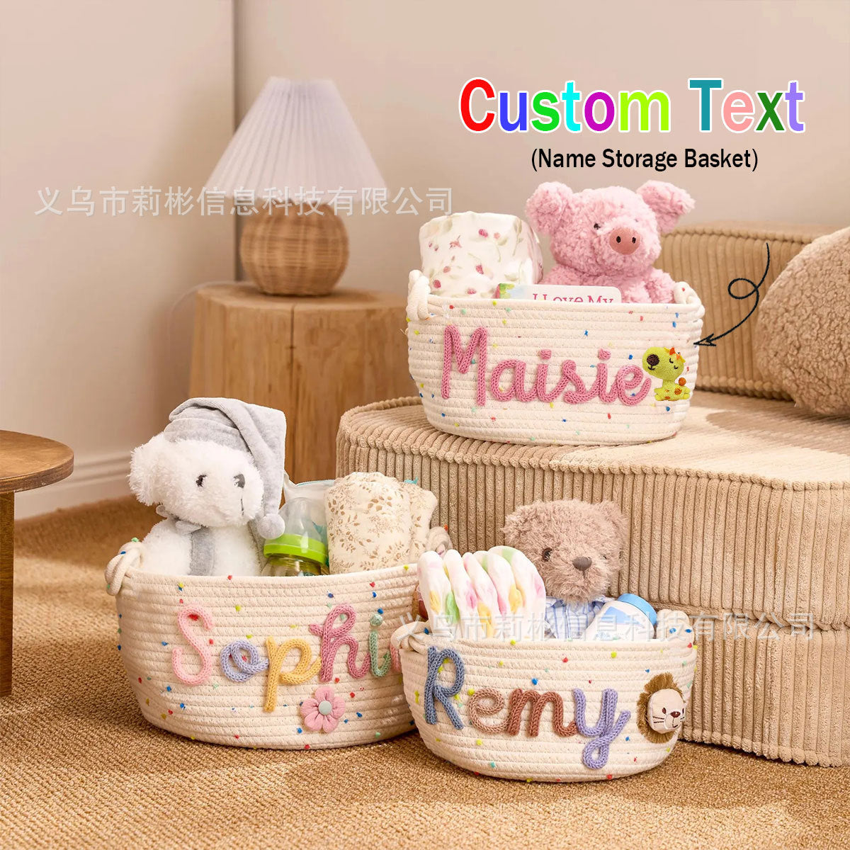 Etsy Personalized Handmade Round Storage Basket Customizable Letter Gift Basket/Storage Basket Easter Decoration Gift