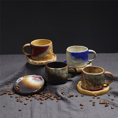 Kiln Change Ceramic Coffee Cup Saucer Suit Vintage Water Cup Old Ceramic Cup Afternoon Tea Latte Coffee Cup Wholesale