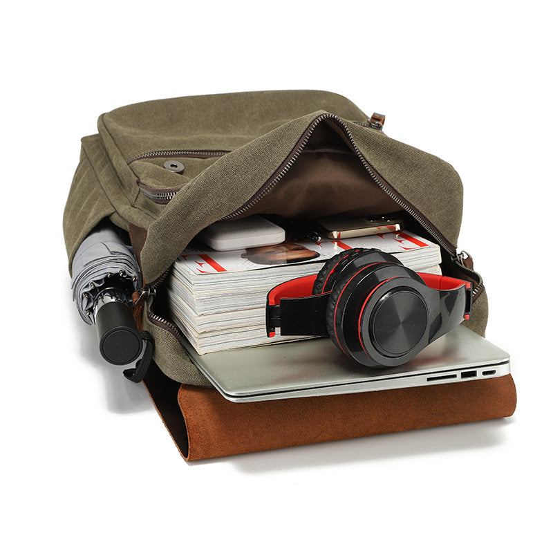 Men's And Women's Backpacks, Retro Backpacks, Computer Travel Bags, Waxed Canvas With Crazy Horse Leather School Bags