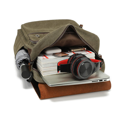 Men's And Women's Backpacks, Retro Backpacks, Computer Travel Bags, Waxed Canvas With Crazy Horse Leather School Bags