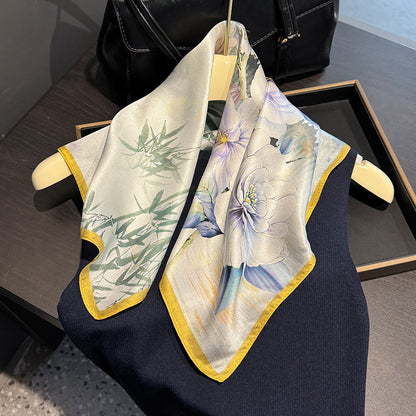 Silk Scarf Women Exquisite Pastoral Floral Printed Silk Small Square Scarf Mother Holiday Gift 100% Mulberry Silk Scarf