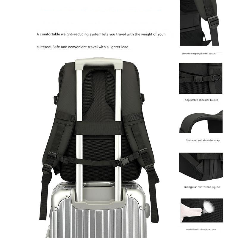 Black Tech Travel Backpack — Vacuum Compression Mood Royal