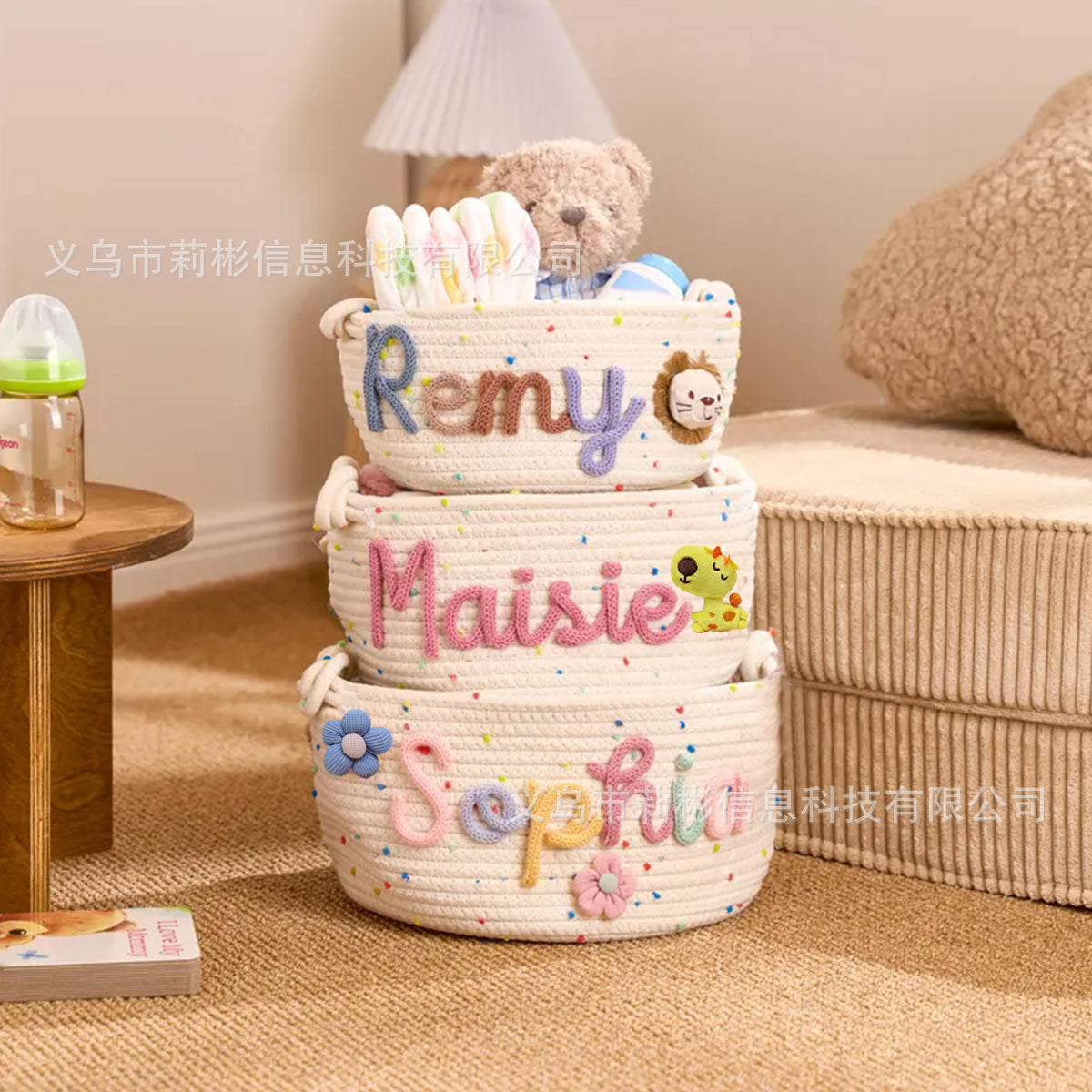 Etsy Personalized Handmade Round Storage Basket Customizable Letter Gift Basket/Storage Basket Easter Decoration Gift