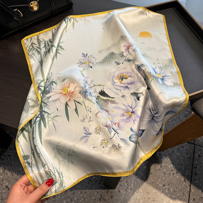 Silk Scarf Women Exquisite Pastoral Floral Printed Silk Small Square Scarf Mother Holiday Gift 100% Mulberry Silk Scarf