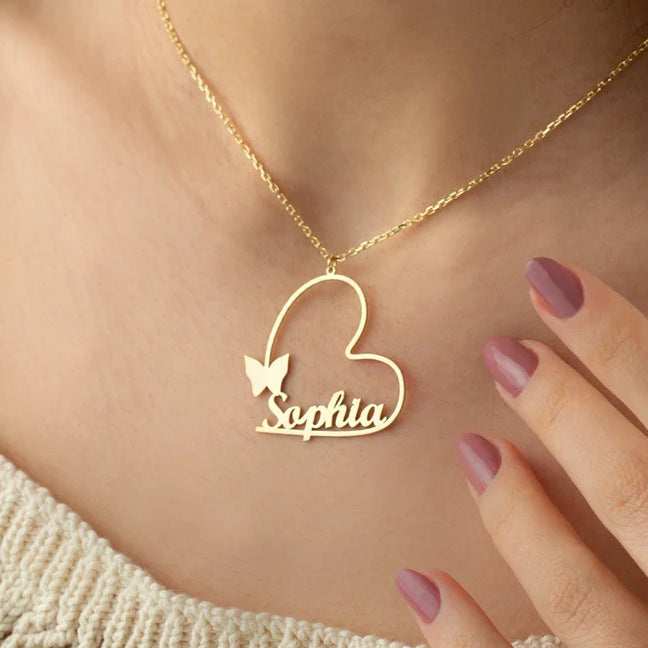 English Letters Diy Necklace Love Butterfly High-grade Light Luxury Custom Stainless Steel Clavicle Chain