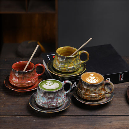 Kiln-Turned Coffee Cup And Saucer Set Retro Ceramic Cup Afternoon Tea Cappuccino Latte Coffee Cup Home Mug